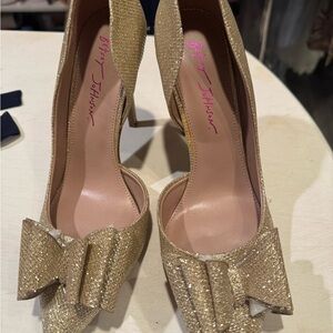 Betsey Johnson Gold Glitter Heels with Bow